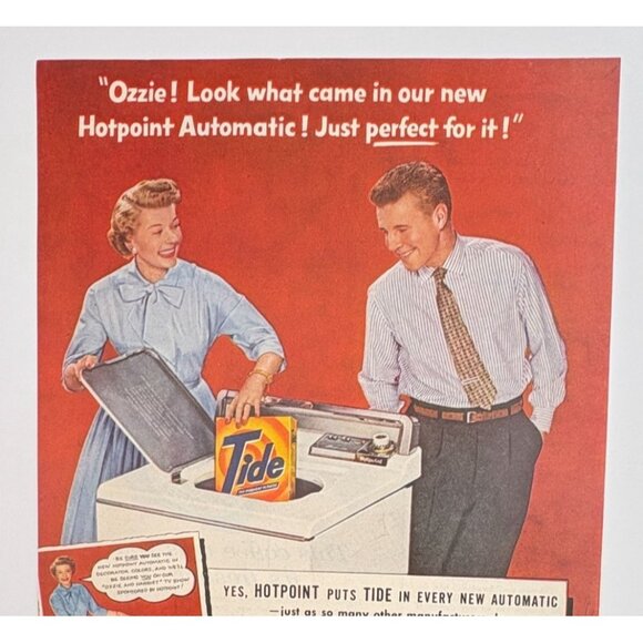 Tide Laundry Detergent Vintage Print Ad 1950s Hotpoint Automatic Washer - Picture 4 of 6